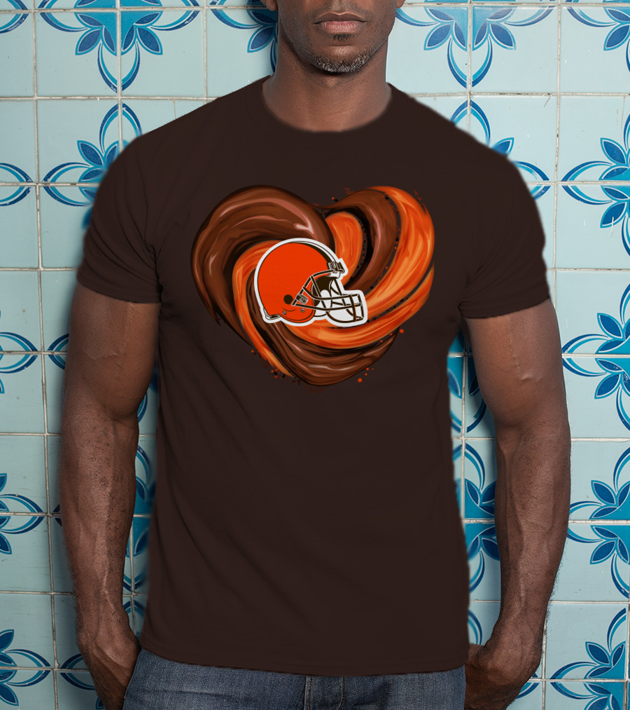Cleveland Browns Football Helmet Tornado Heart T-Shirt