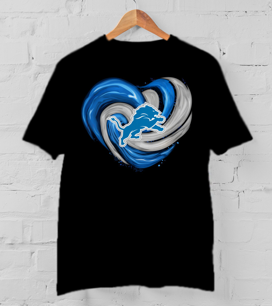 Detroit Lions Blue And Silver Swirling Heart T-Shirt