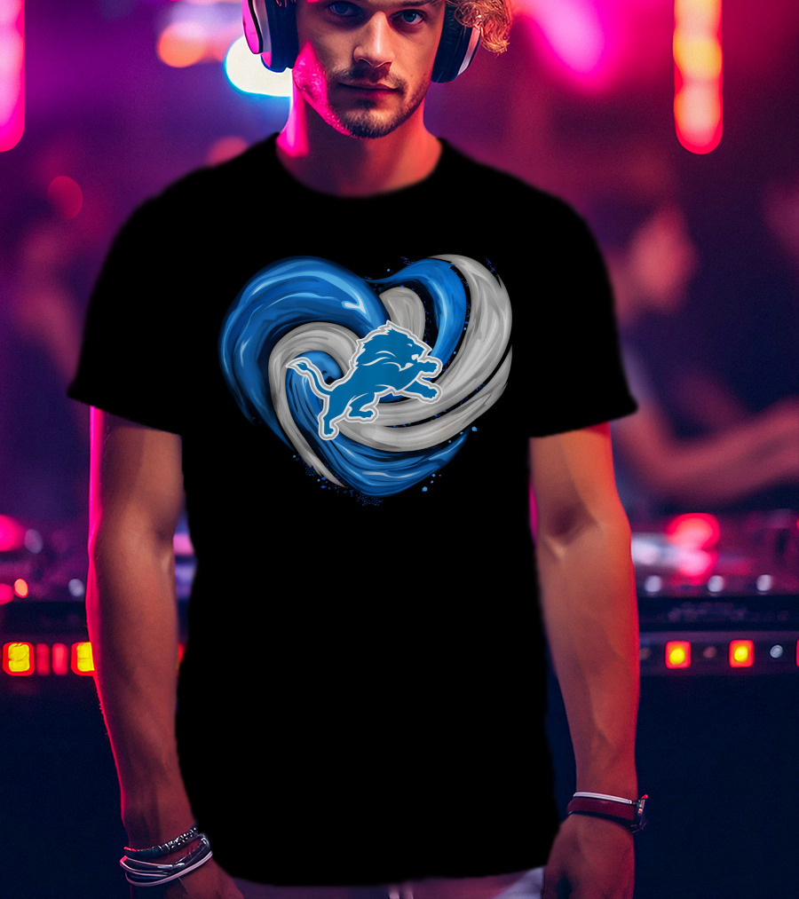 Detroit Lions Blue And Silver Swirling Heart T-Shirt