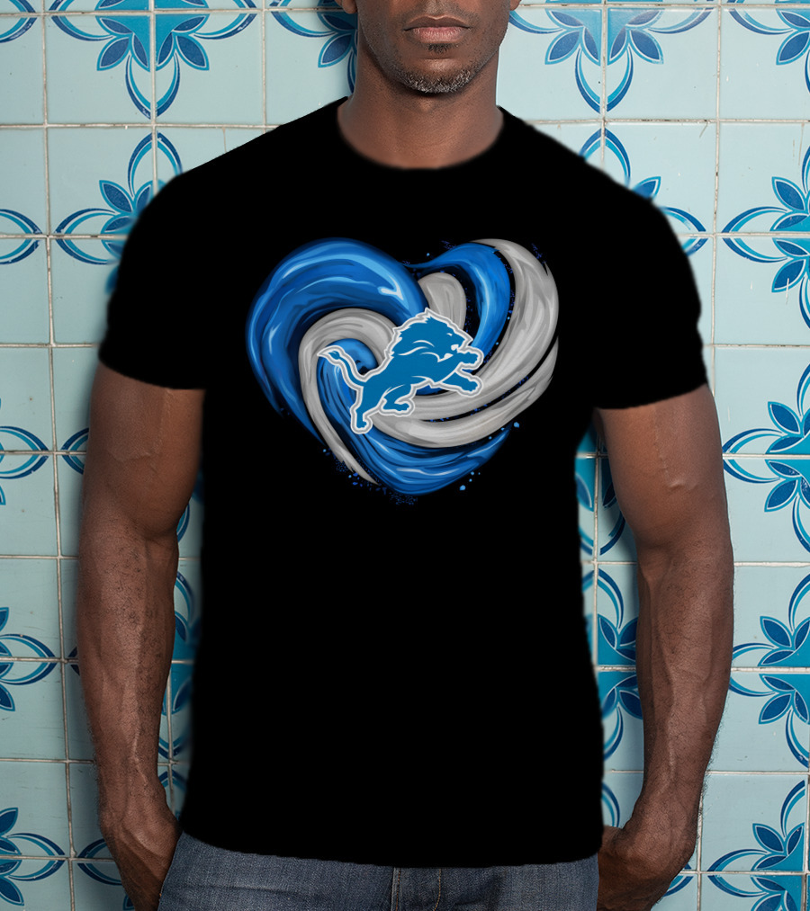 Detroit Lions Blue And Silver Swirling Heart T-Shirt