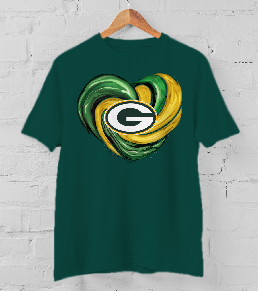 Green Bay Packers Heart Logo Swirl Tornado T-Shirt