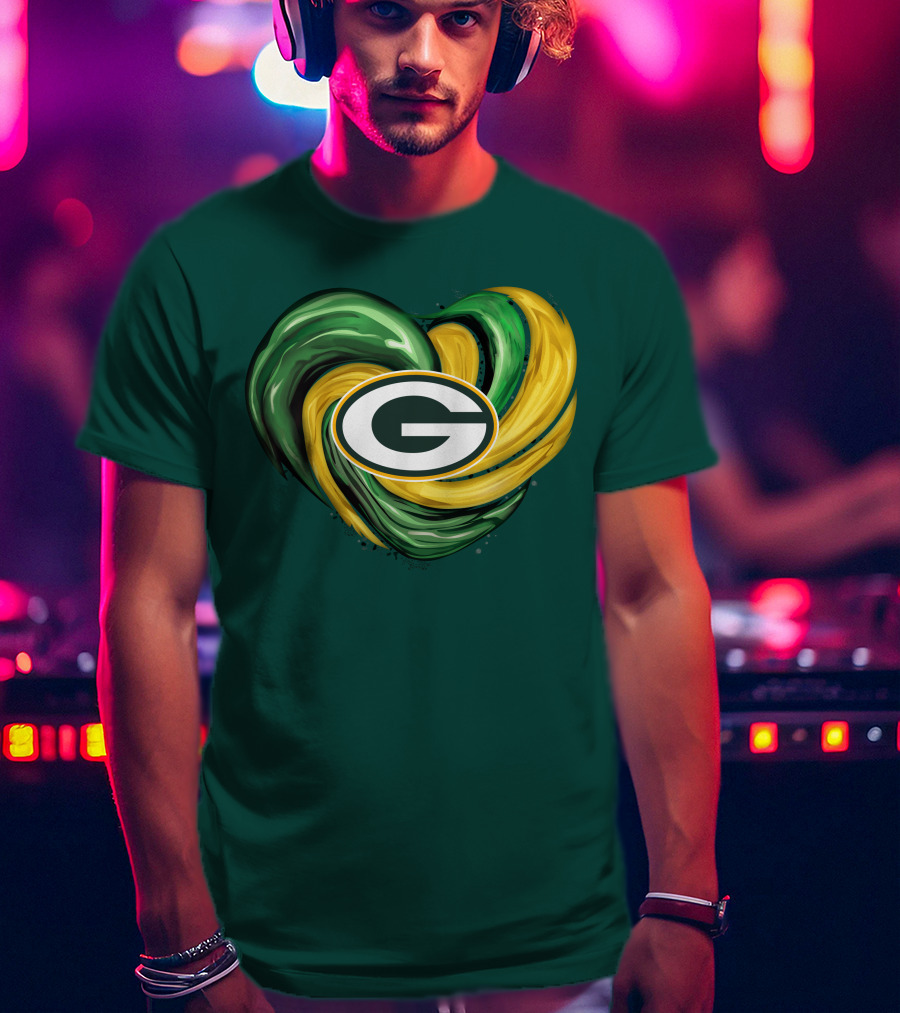 Green Bay Packers Heart Logo Swirl Tornado T-Shirt