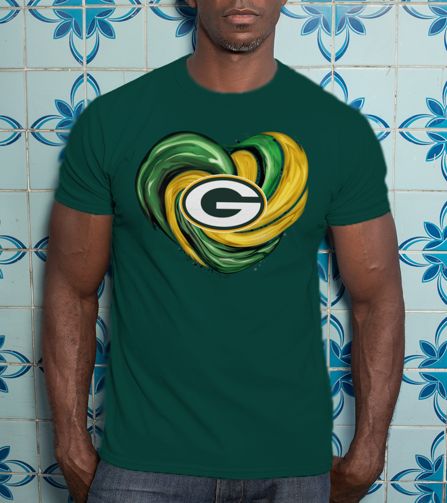 Green Bay Packers Heart Logo Swirl Tornado T-Shirt