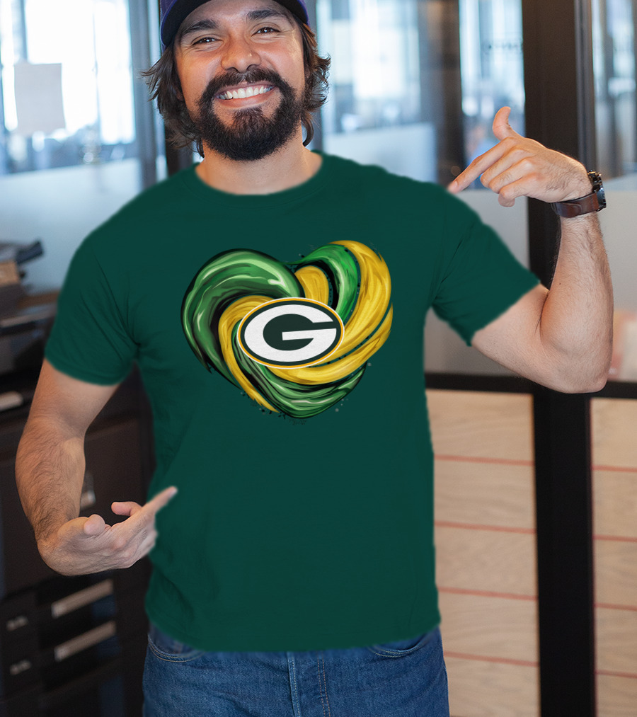 Green Bay Packers Heart Logo Swirl Tornado T-Shirt