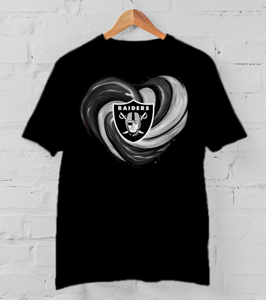 Las Vegas Raiders Heart Design With Logo In Black And White Swirl T-Shirt