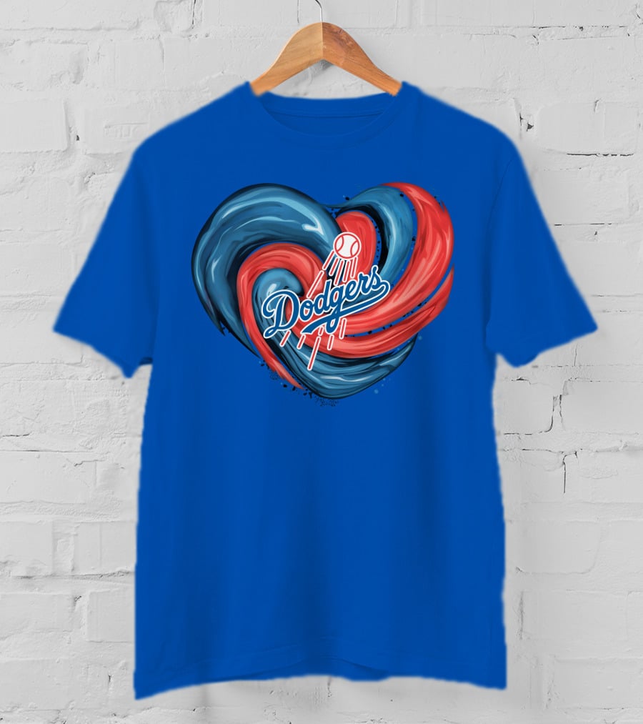 Dodgers Tornado Heart Blue Red Swirl Baseball T-Shirt