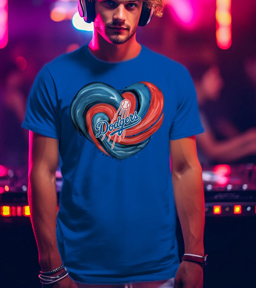 Dodgers Tornado Heart Blue Red Swirl Baseball T-Shirt