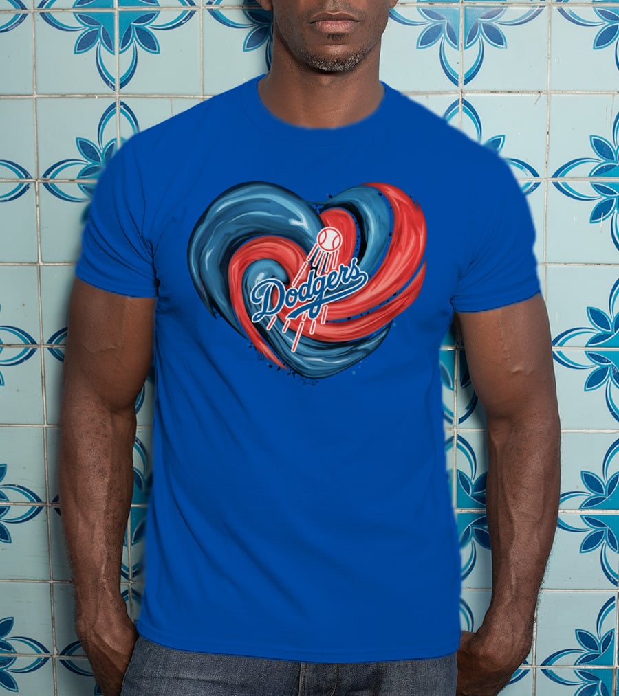 Dodgers Tornado Heart Blue Red Swirl Baseball T-Shirt