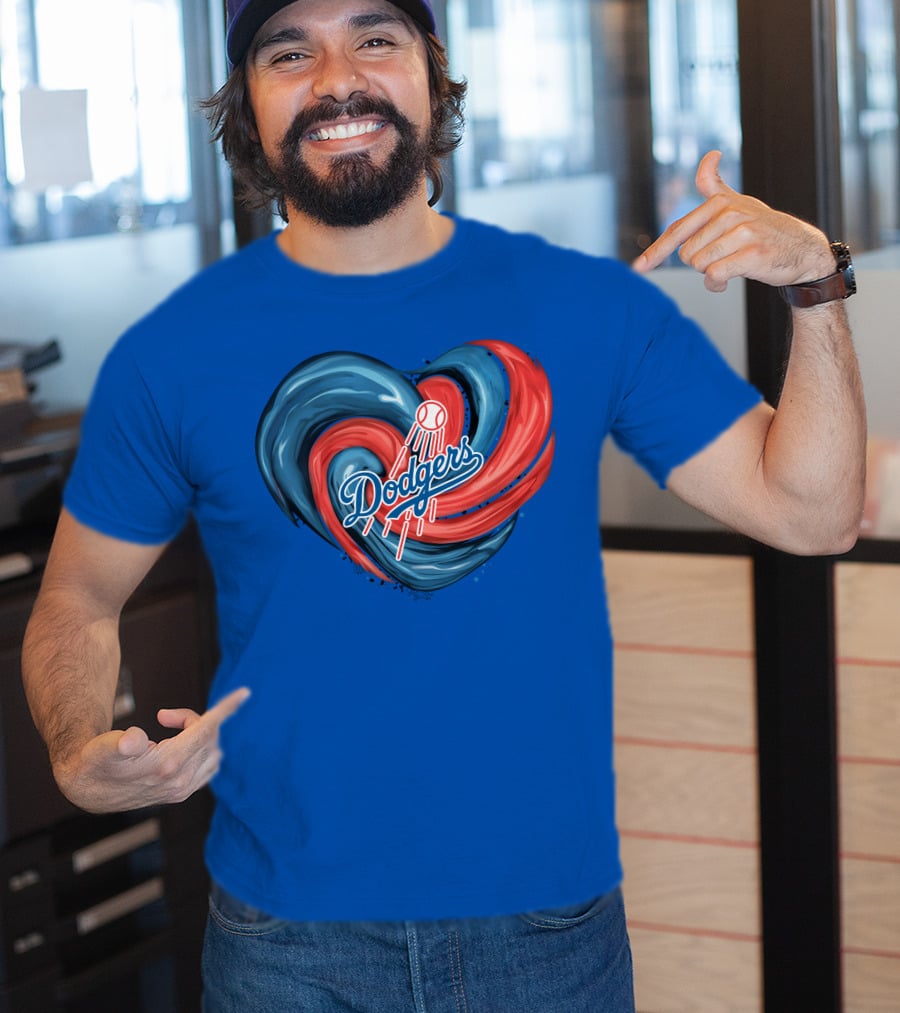 Dodgers Tornado Heart Blue Red Swirl Baseball T-Shirt