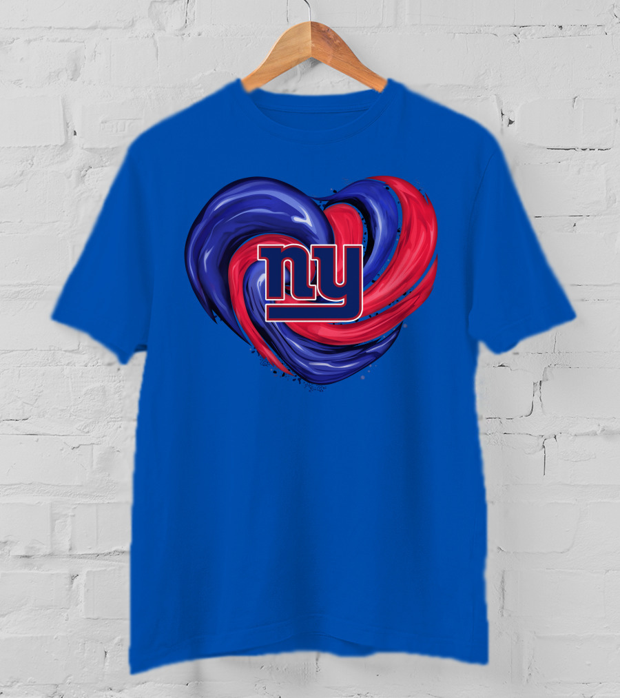 New York Giants Tornado Heart NY Logo Blue Red Swirl T-Shirt