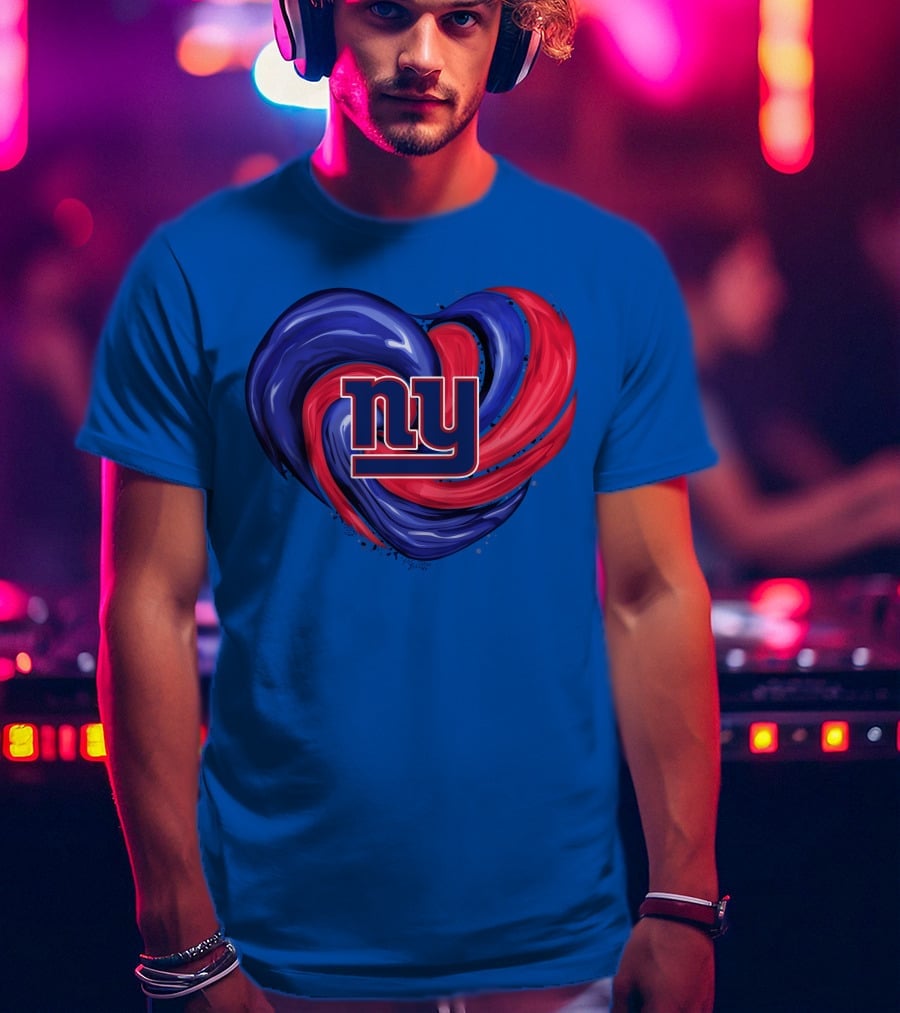 New York Giants Tornado Heart NY Logo Blue Red Swirl T-Shirt