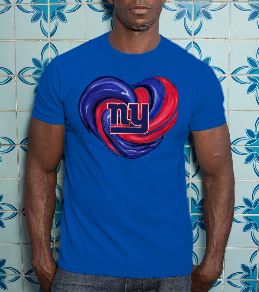 New York Giants Tornado Heart NY Logo Blue Red Swirl T-Shirt