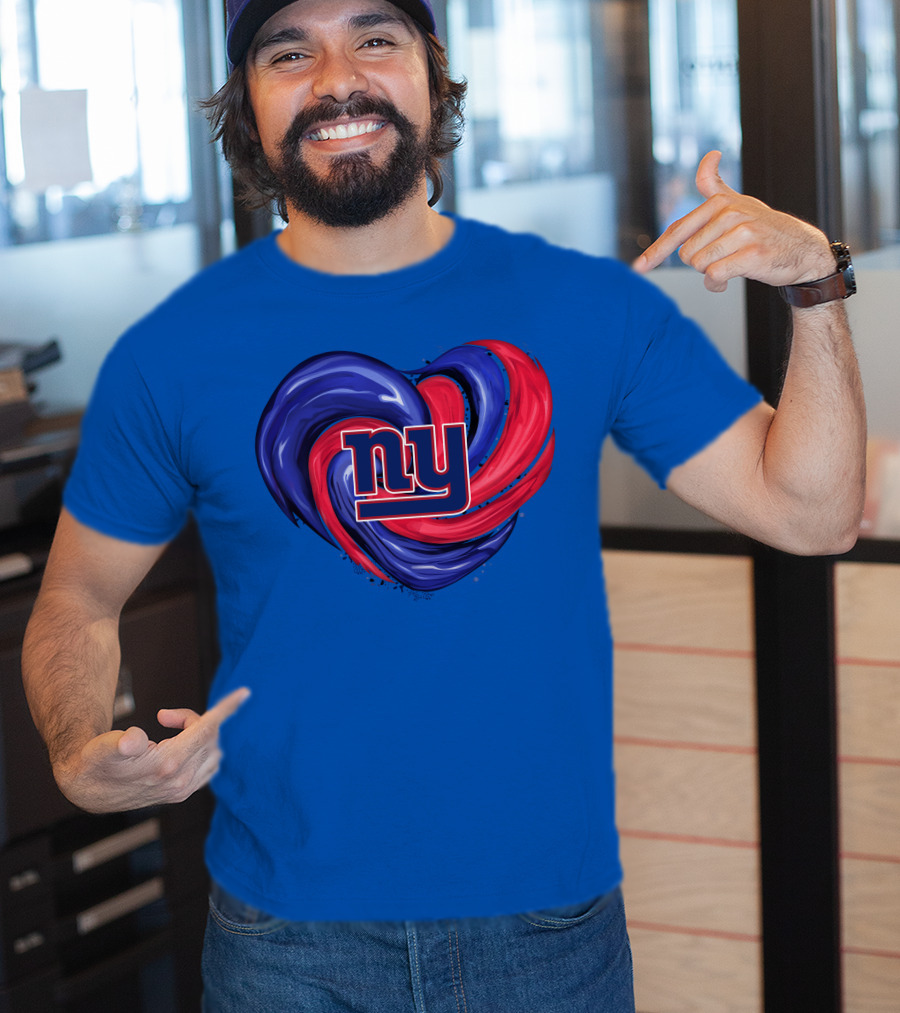 New York Giants Tornado Heart NY Logo Blue Red Swirl T-Shirt