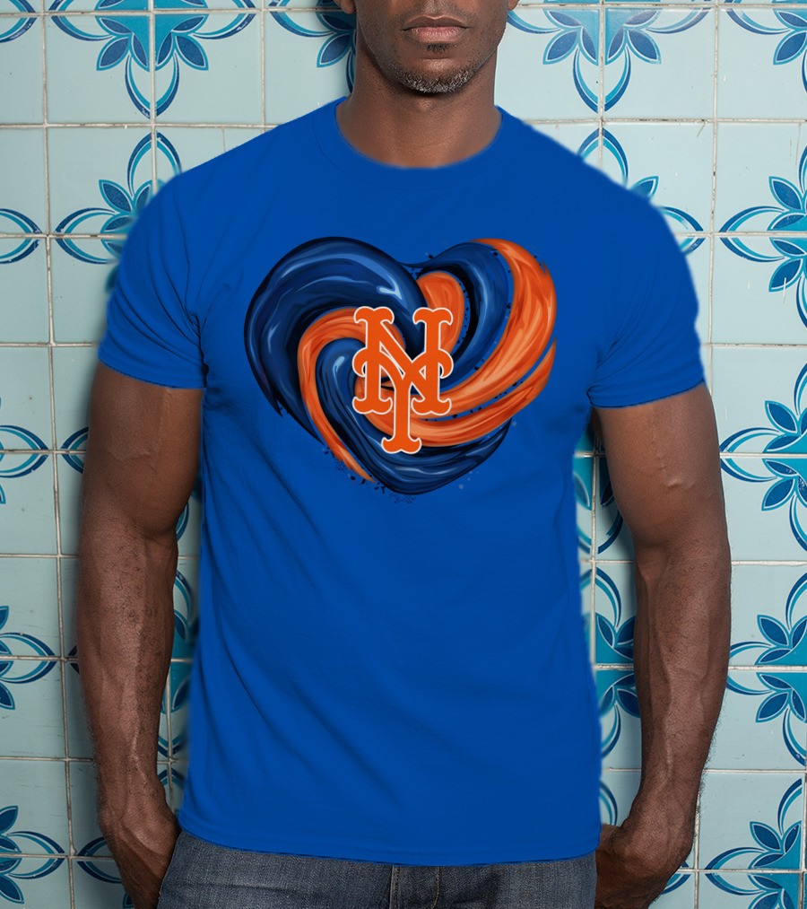 New York Mets Heart Swirl Icon Emblem T-Shirt