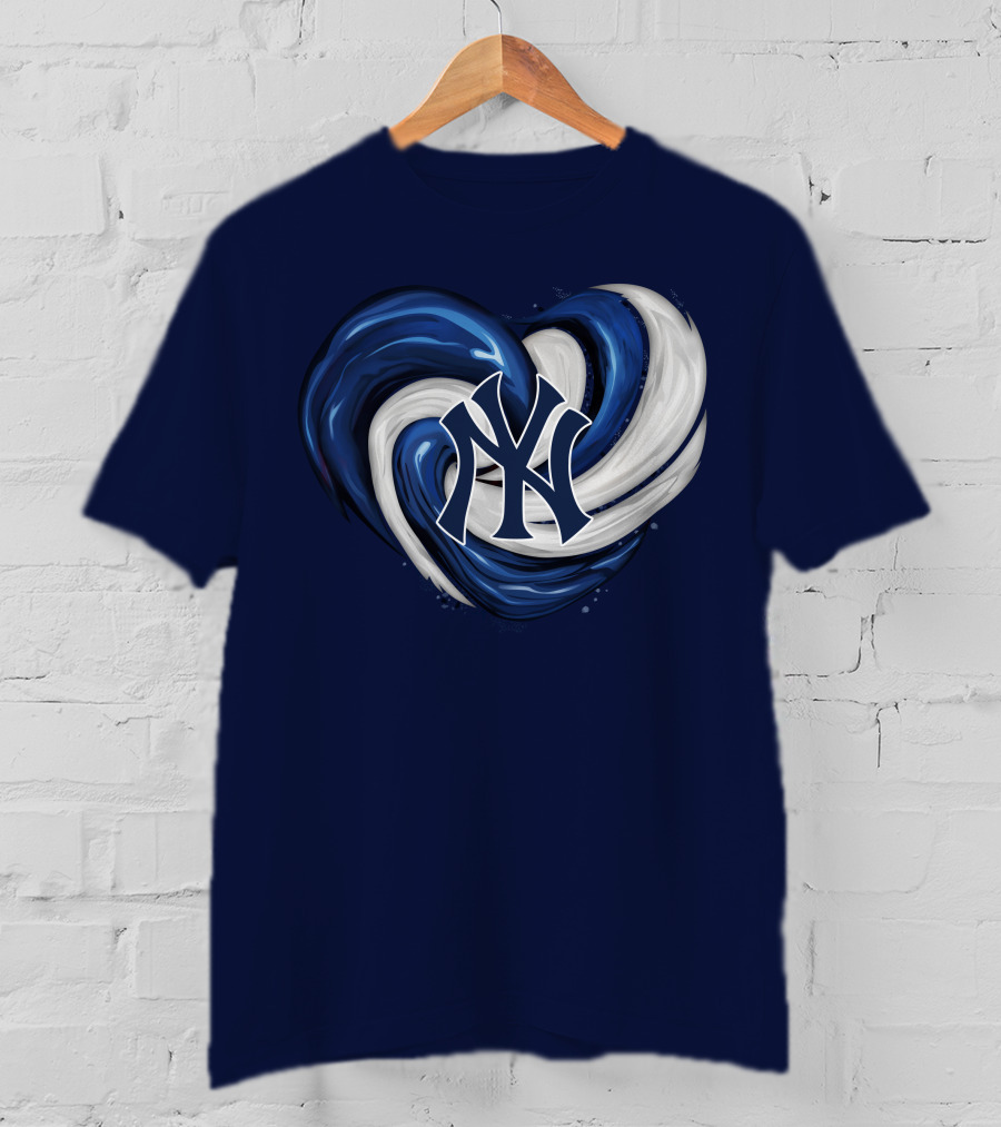 New York Yankees Heart Logo In Blue And White Swirl T-Shirt