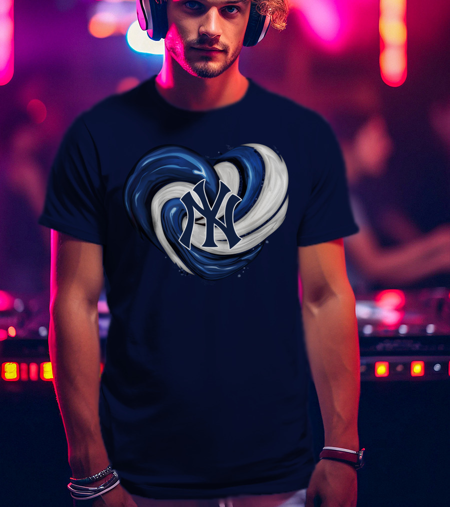New York Yankees Heart Logo In Blue And White Swirl T-Shirt