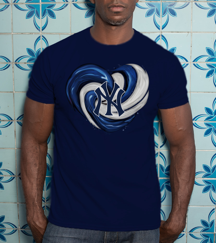 New York Yankees Heart Logo In Blue And White Swirl T-Shirt