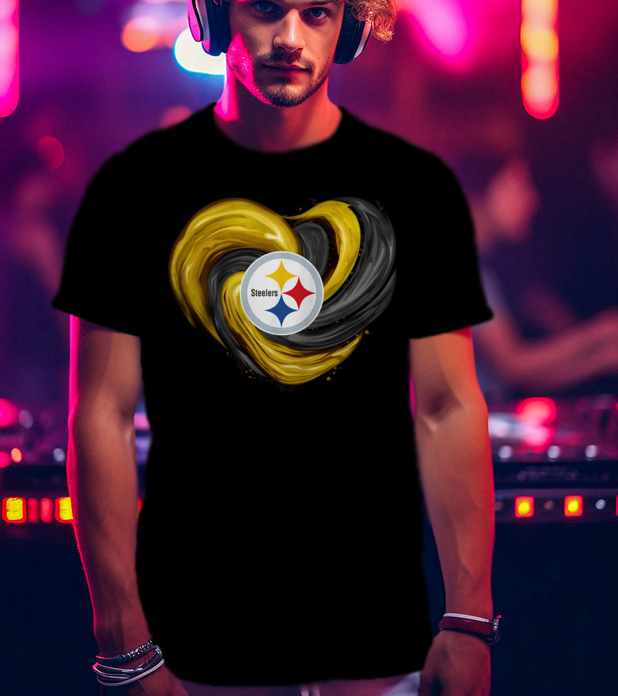 Steelers Tornado Heart Black And Gold Swirl T-Shirt