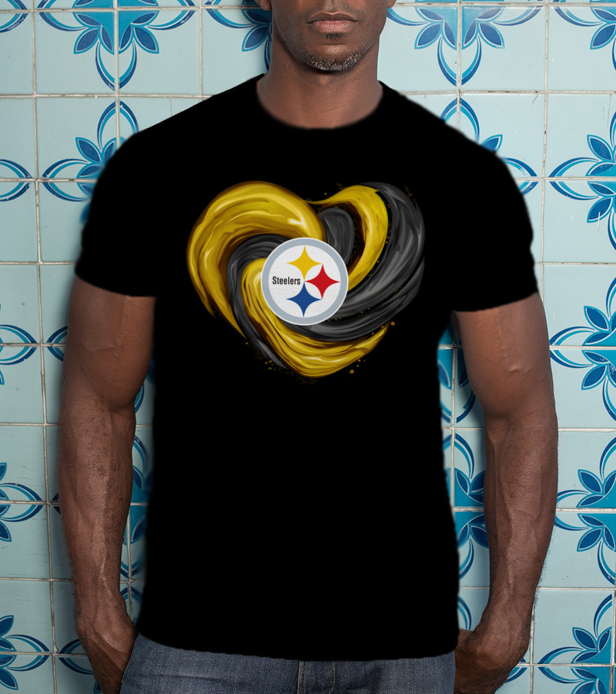 Steelers Tornado Heart Black And Gold Swirl T-Shirt
