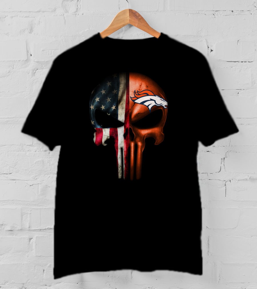 American Flag Punisher Skull Denver Broncos T-Shirt