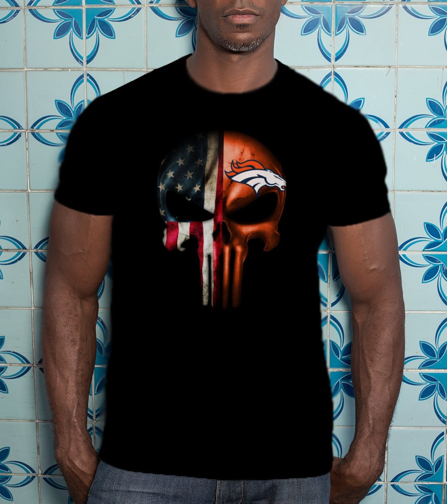 American Flag Punisher Skull Denver Broncos T-Shirt