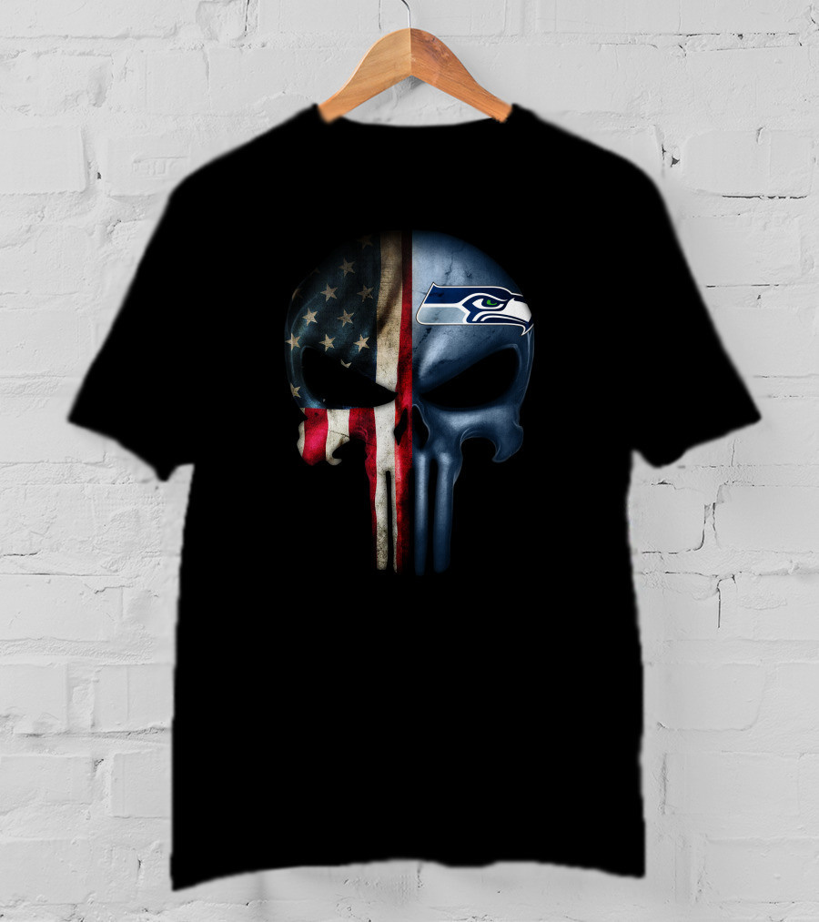 The Punisher Skull American Flag Seattle Seahawks T-Shirt