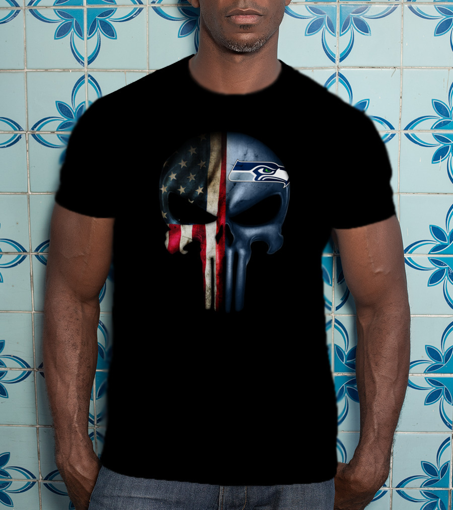 The Punisher Skull American Flag Seattle Seahawks T-Shirt