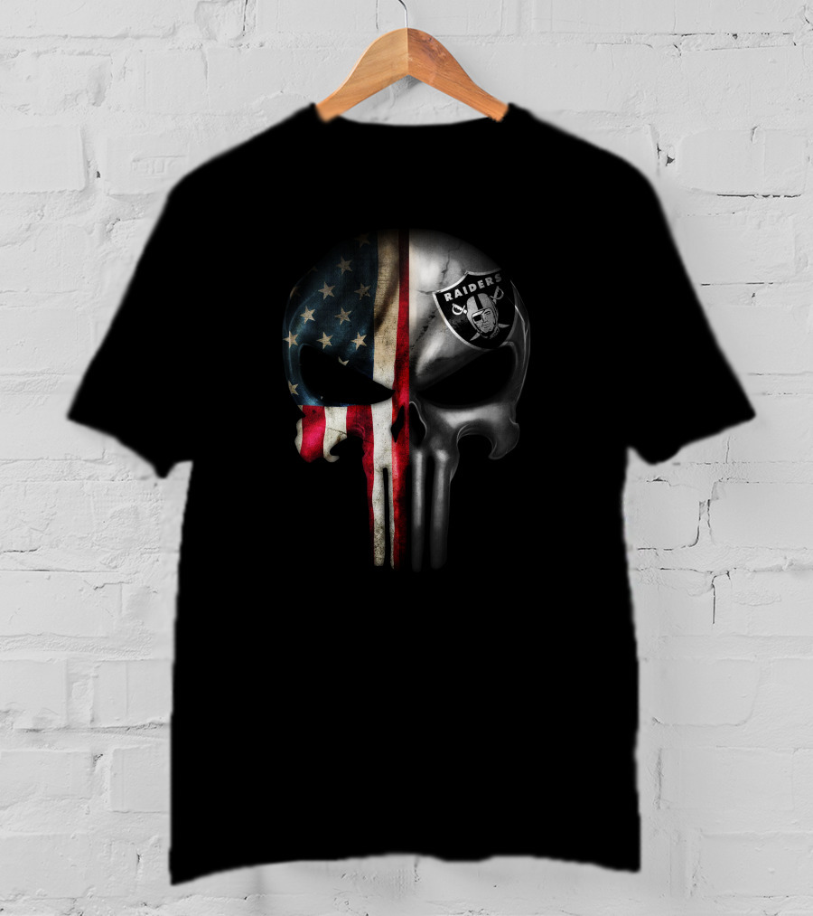 Punisher Skull American Flag Raiders Logo Fusion T-Shirt