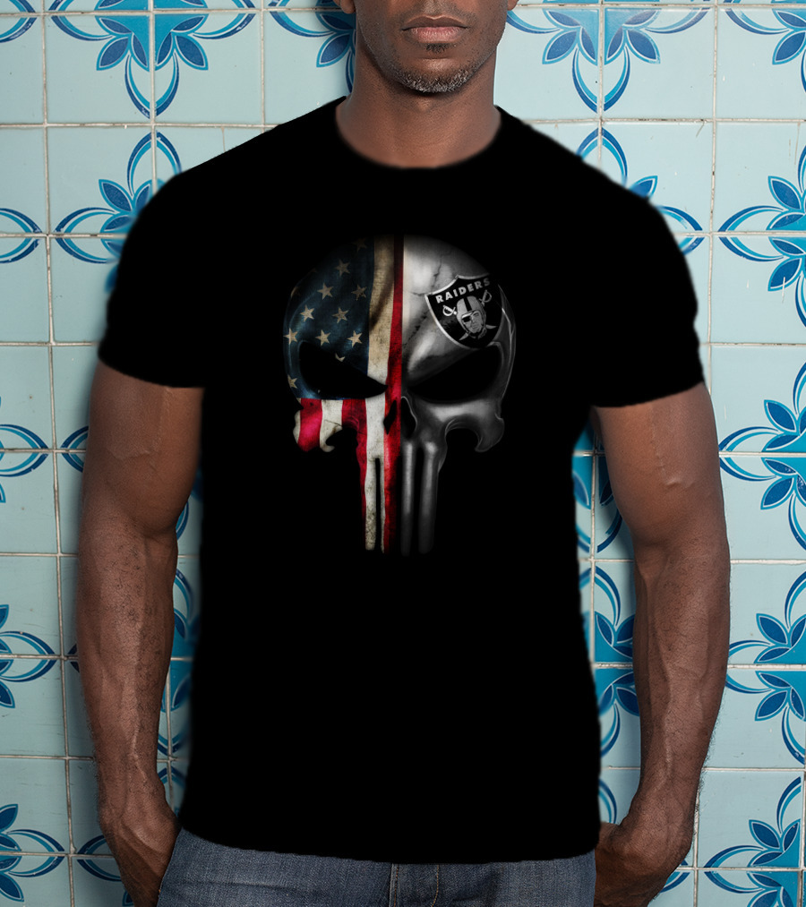 Punisher Skull American Flag Raiders Logo Fusion T-Shirt