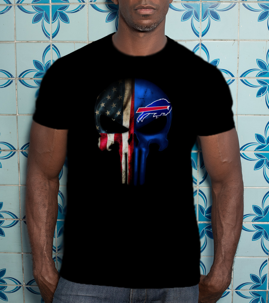 The Punisher Skull American Flag Buffalo Bills T-Shirt