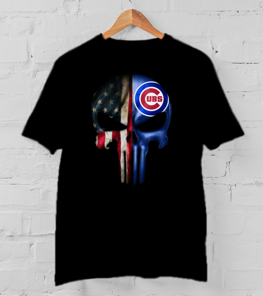 Chicago Cubs Punisher Skull American Flag T-Shirt