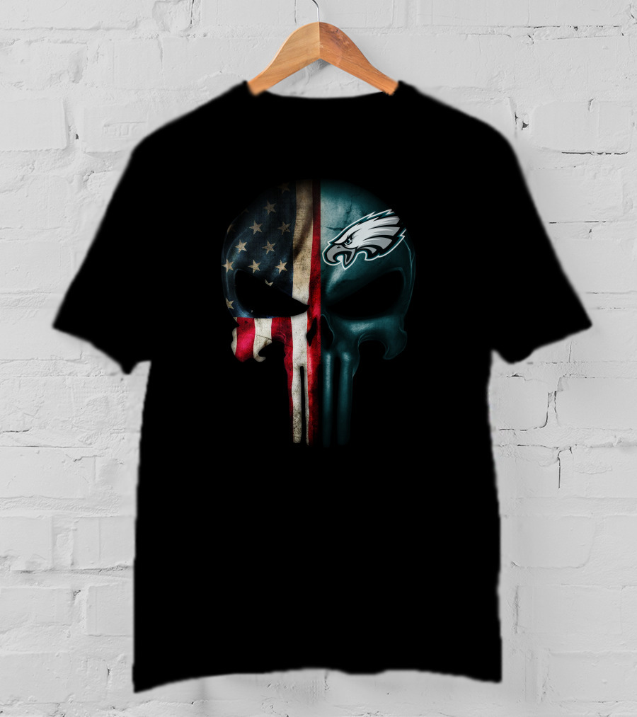 American Flag Punisher Skull Philadelphia Eagles T-Shirt