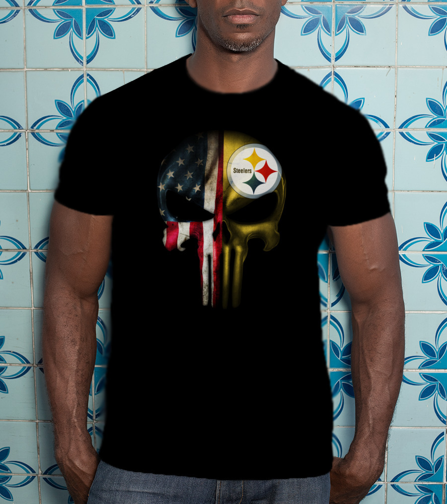 Punisher Skull American Flag Steelers T-Shirt