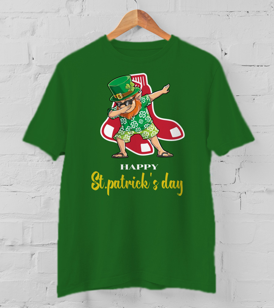 Happy St. Patrick's Day Boston Red Sox Dabbing Leprechaun T-Shirt