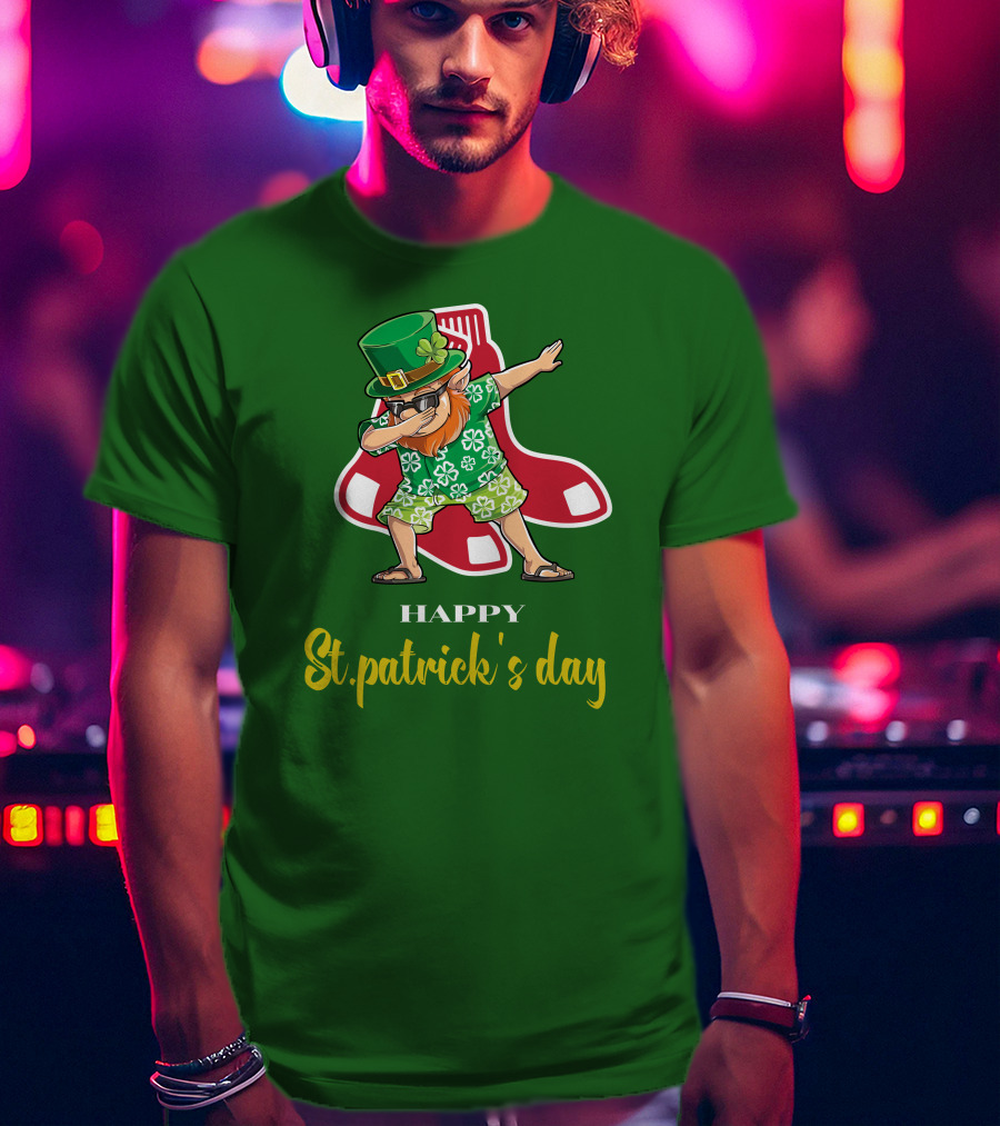 Happy St. Patrick's Day Boston Red Sox Dabbing Leprechaun T-Shirt