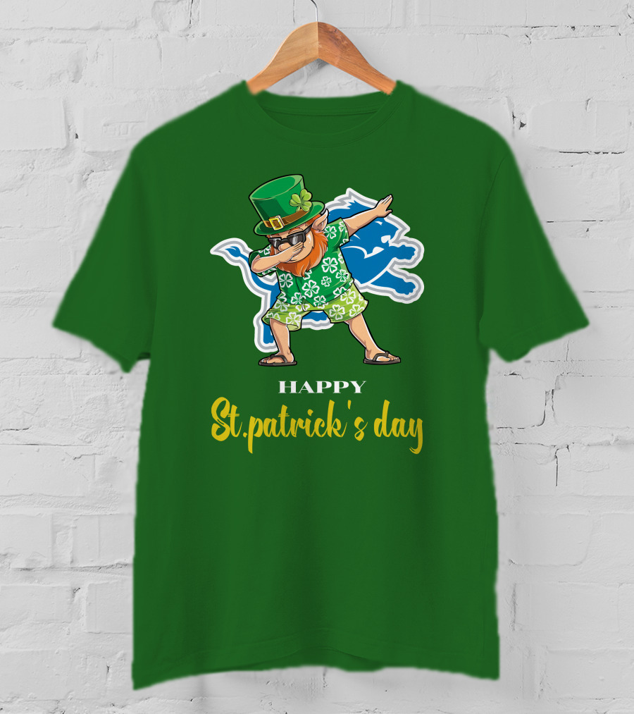 Happy St. Patrick's Day Dabbing Leprechaun Detroit Lions T-Shirt