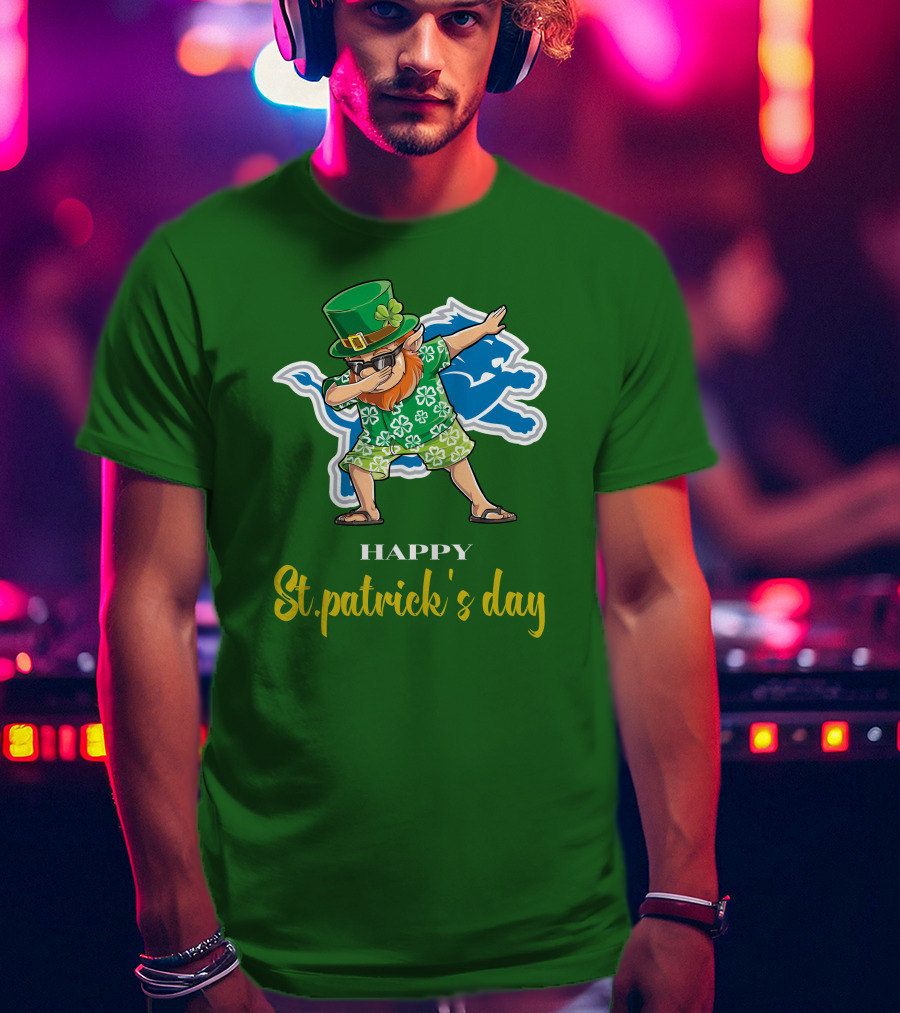Happy St. Patrick's Day Dabbing Leprechaun Detroit Lions T-Shirt