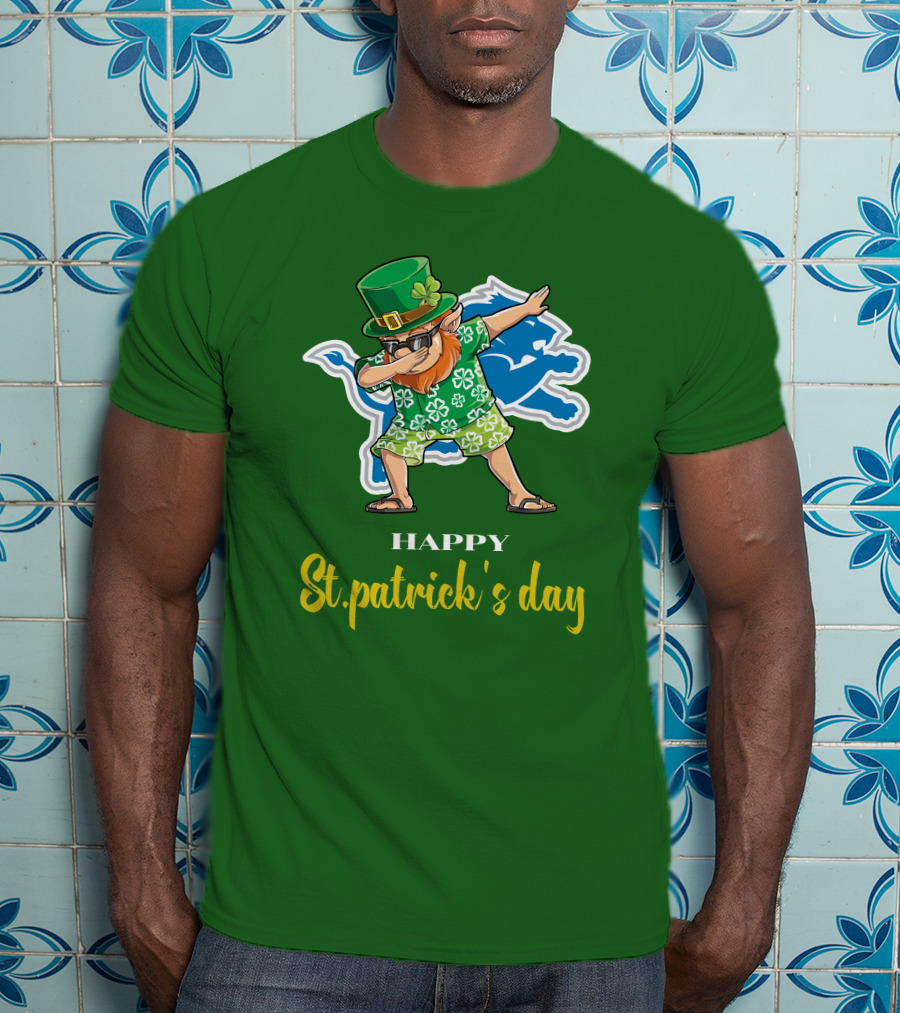 Happy St. Patrick's Day Dabbing Leprechaun Detroit Lions T-Shirt