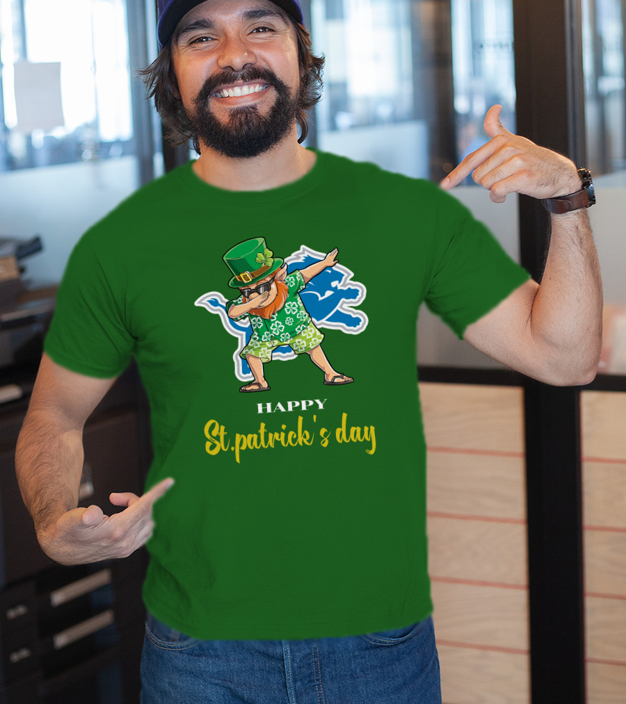 Happy St. Patrick's Day Dabbing Leprechaun Detroit Lions T-Shirt