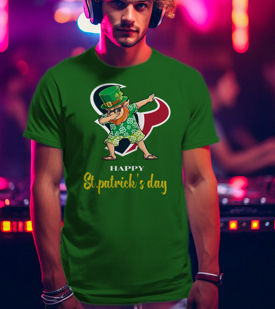 Houston Texans Happy St. Patrick's Day Dabbing Leprechaun T-Shirt