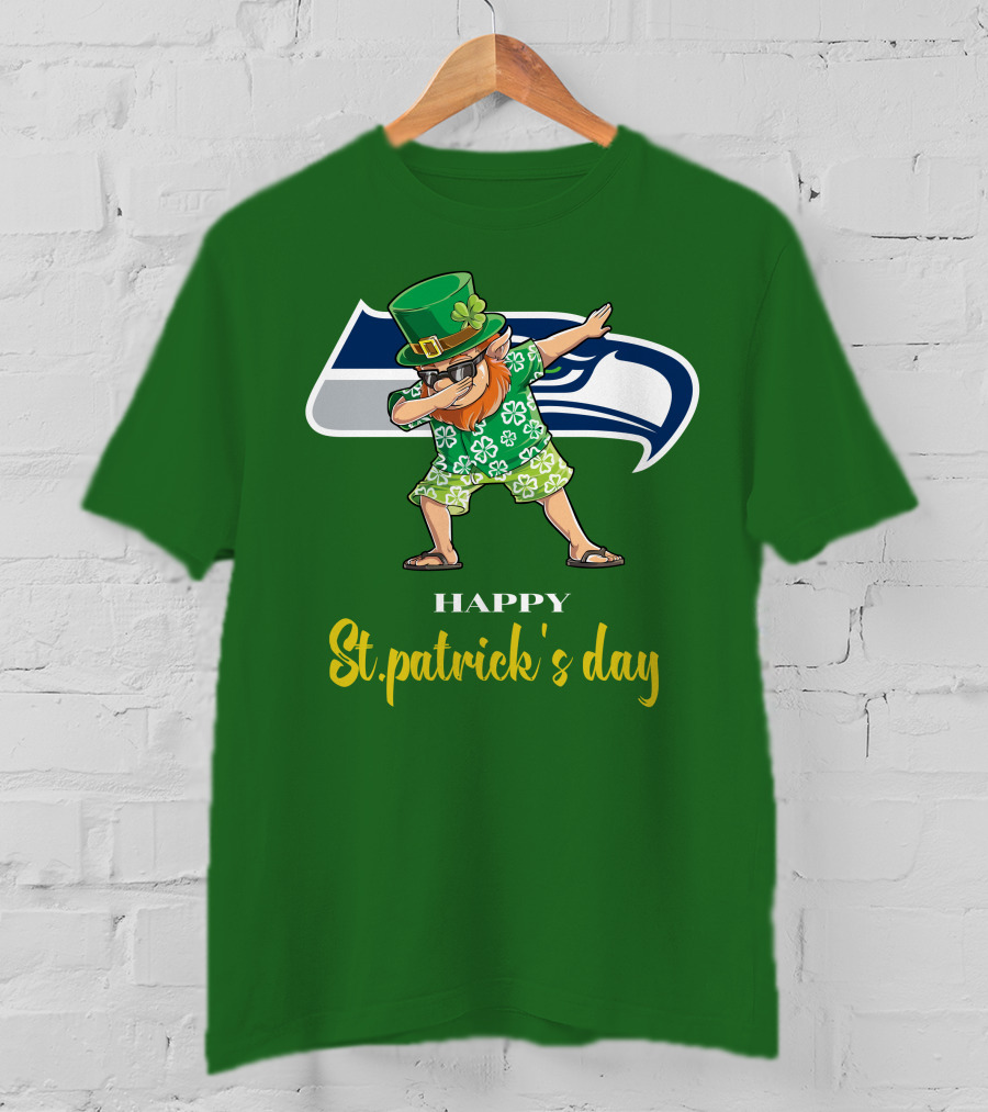 Seattle Seahawks Happy St. Patrick's Day Dabbing Leprechaun T-Shirt