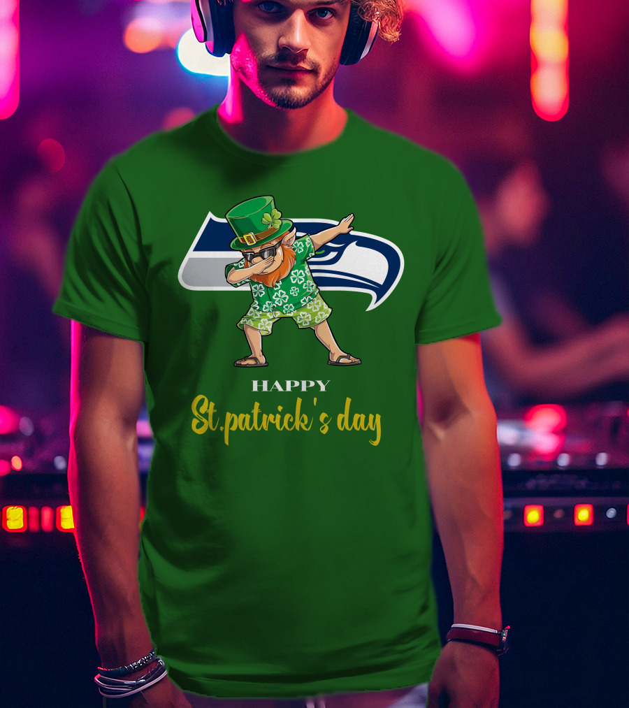 Seattle Seahawks Happy St. Patrick's Day Dabbing Leprechaun T-Shirt