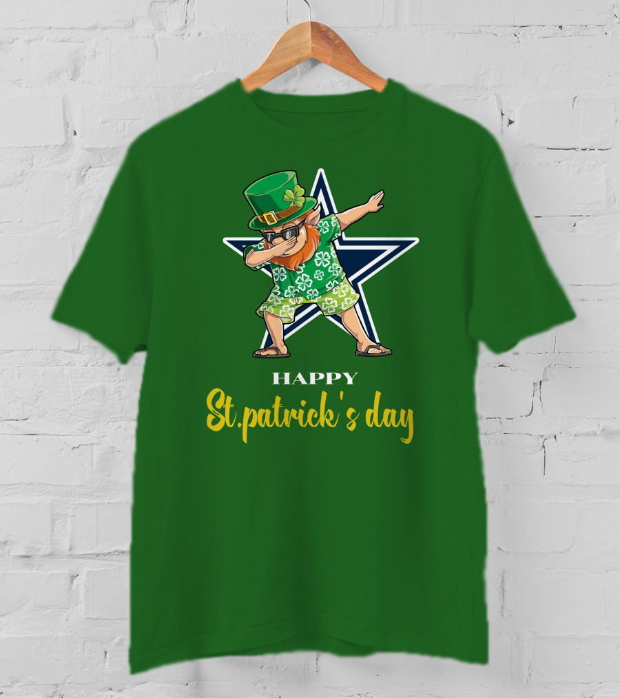 Happy St. Patrick's Day Dallas Cowboys Leprechaun Dabbing T-Shirt
