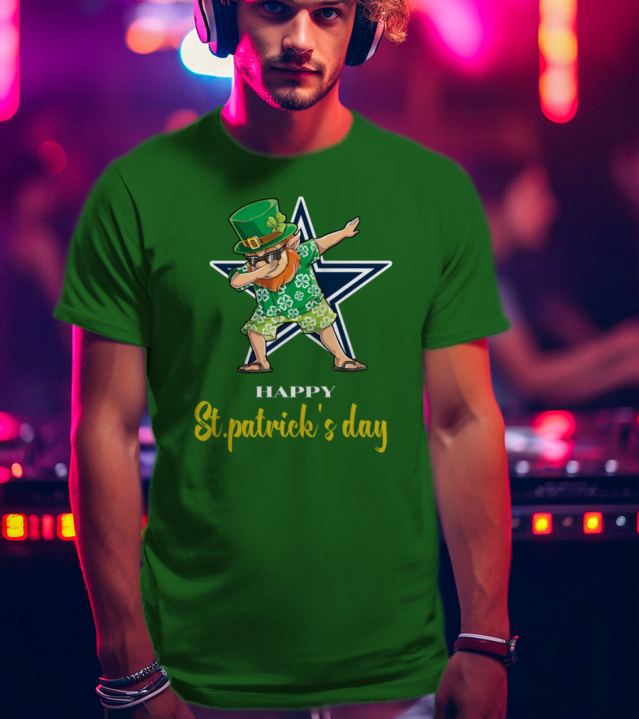 Happy St. Patrick's Day Dallas Cowboys Leprechaun Dabbing T-Shirt
