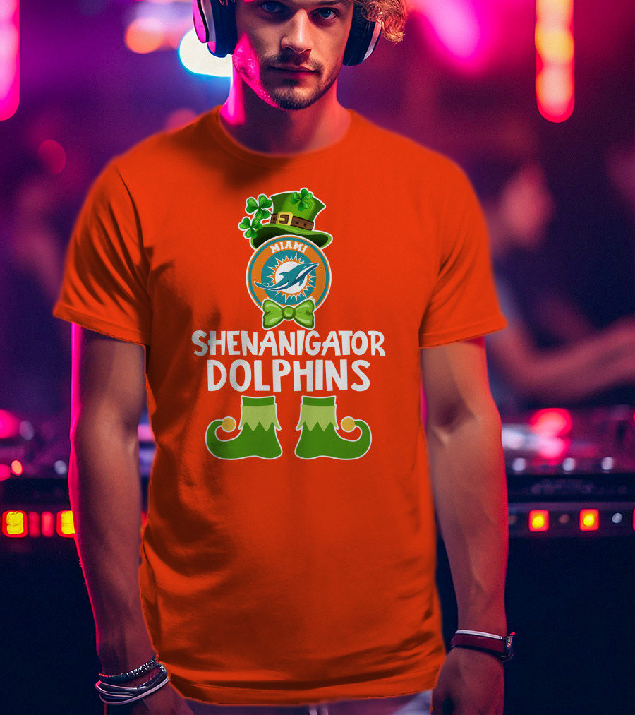 Shenanigator Miami Dolphins St. Patrick's Day Funny Leprechaun T-Shirt