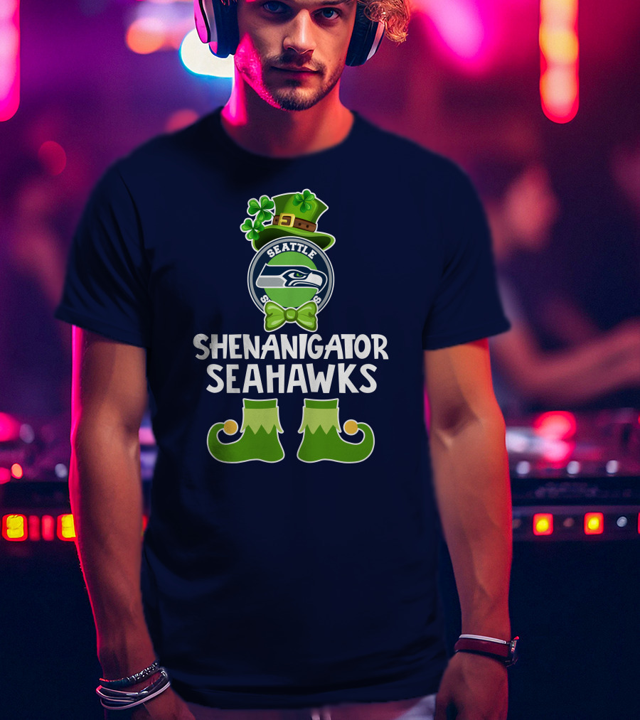 Shenanigator Leprechaun St. Patrick's Day Seattle Seahawks T-Shirt