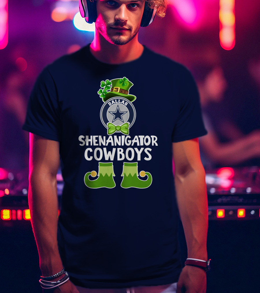 Shenanigator Dallas Cowboys Leprechaun St. Patrick's Day Fun T-Shirt