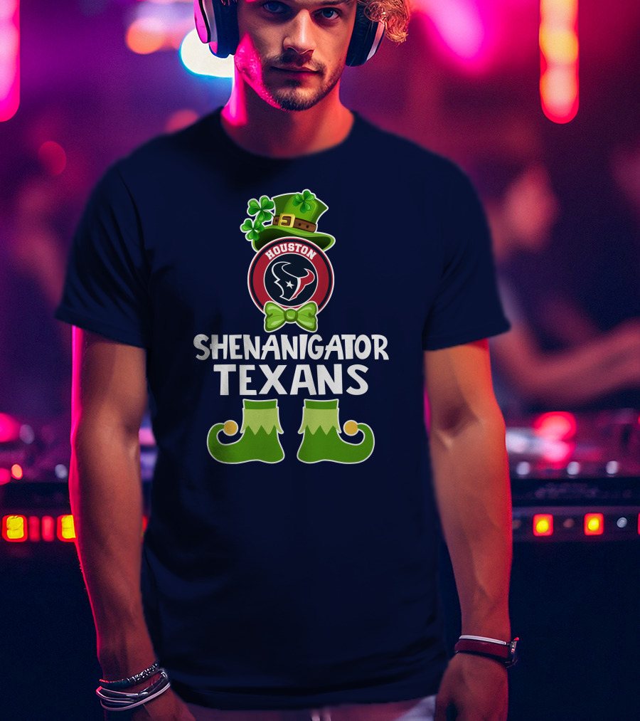 Shenanigator Houston Texans Leprechaun St. Patrick's Day T-Shirt