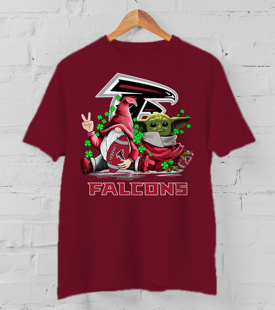 Leprechauns Gnomes Baby Yoda Hug Atlanta Falcons Shamrock Football T-Shirt