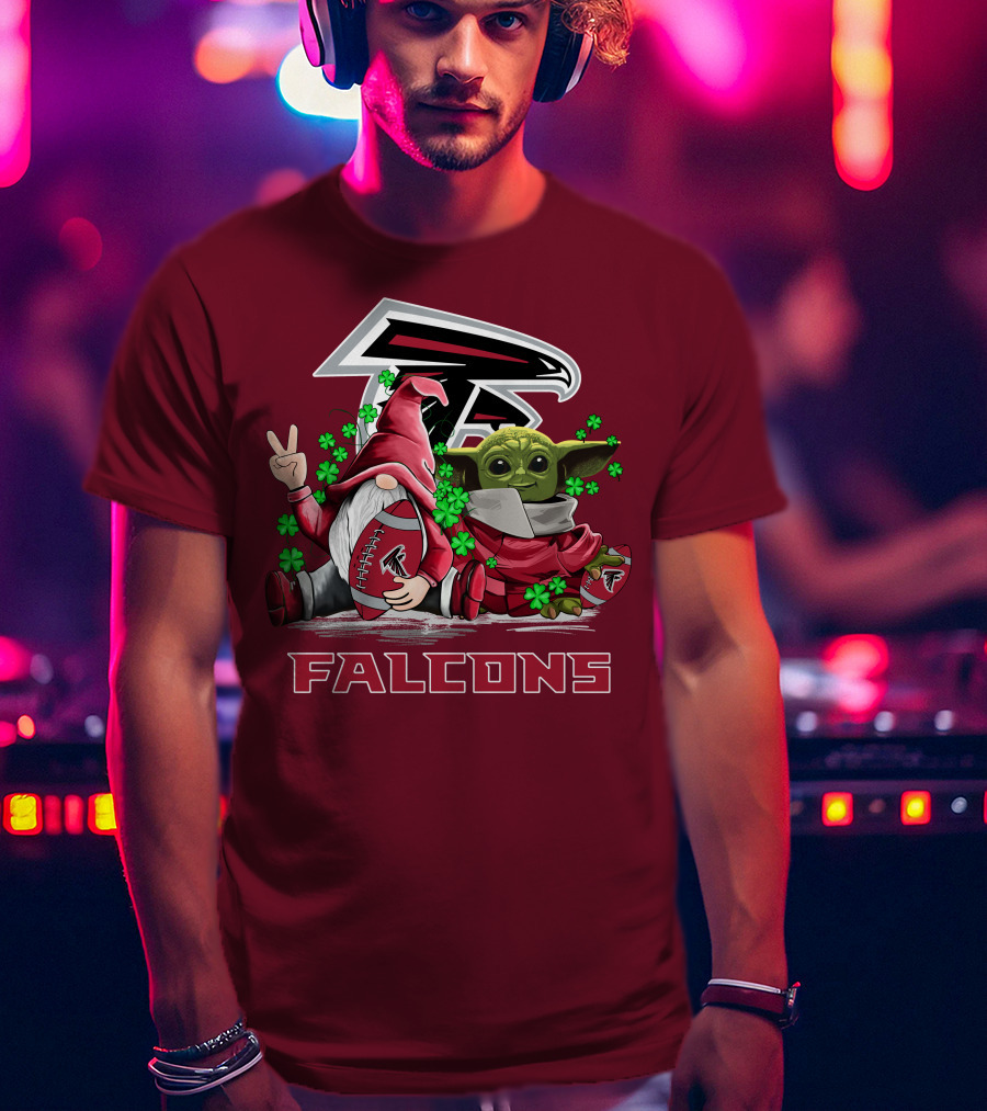 Leprechauns Gnomes Baby Yoda Hug Atlanta Falcons Shamrock Football T-Shirt